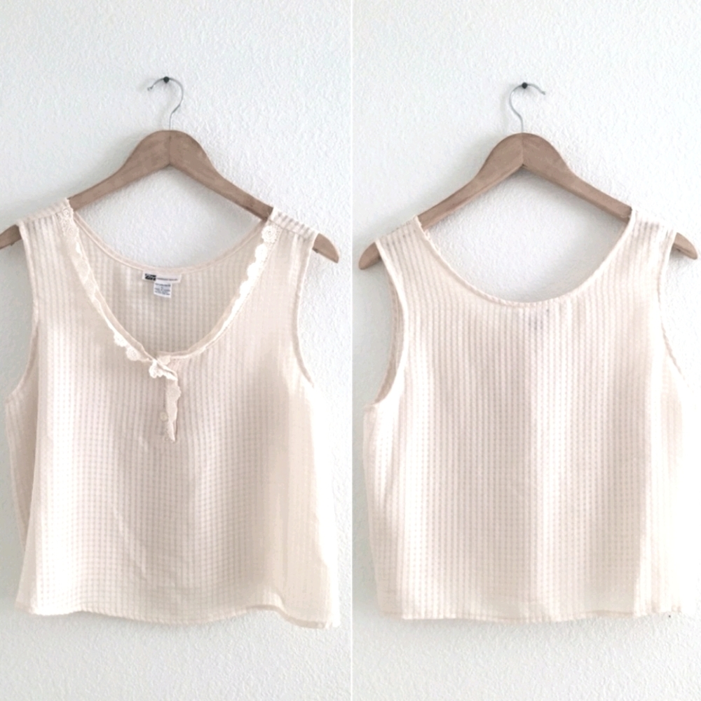 Vintage style cream button tank top
